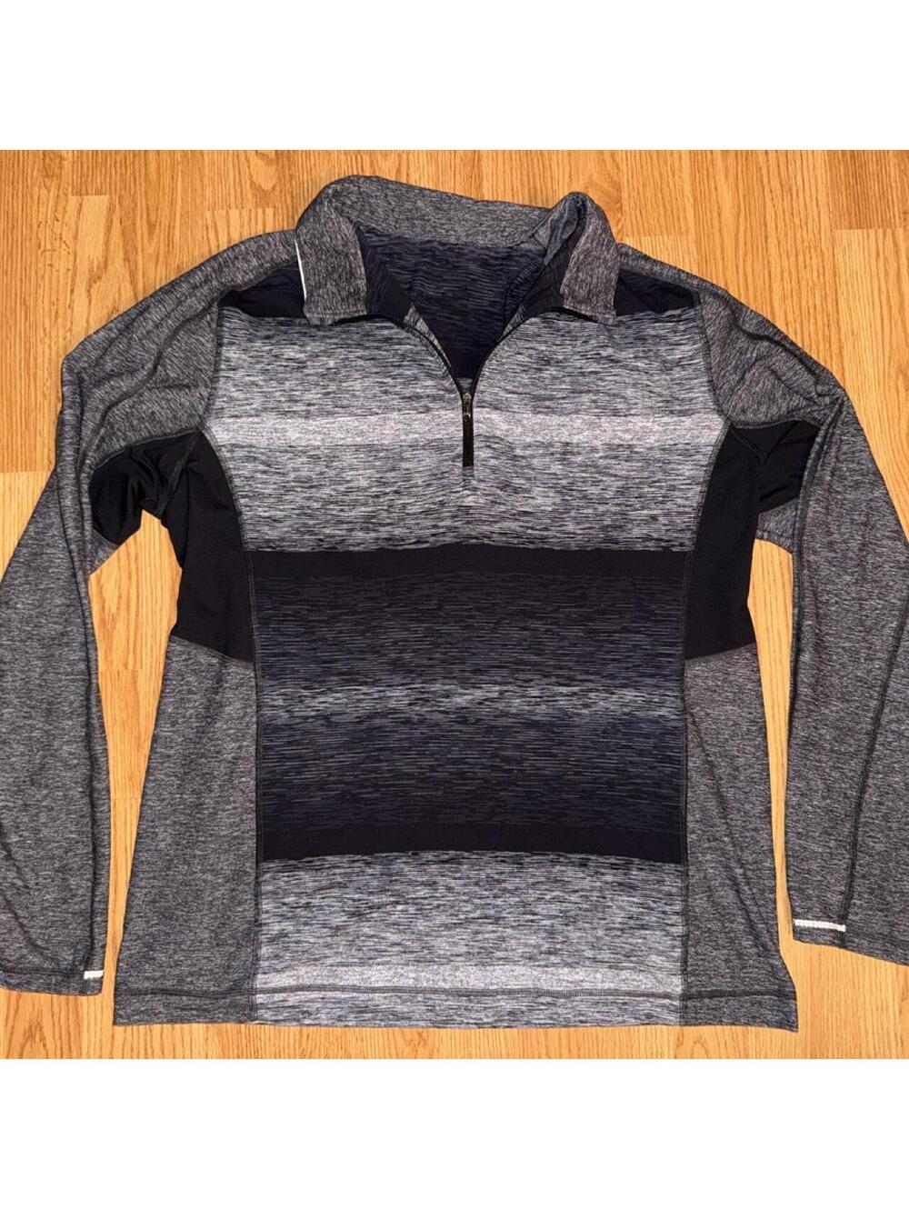 Lululemon men’s Speed 1/2 Zip shirt black white striped sz XXL